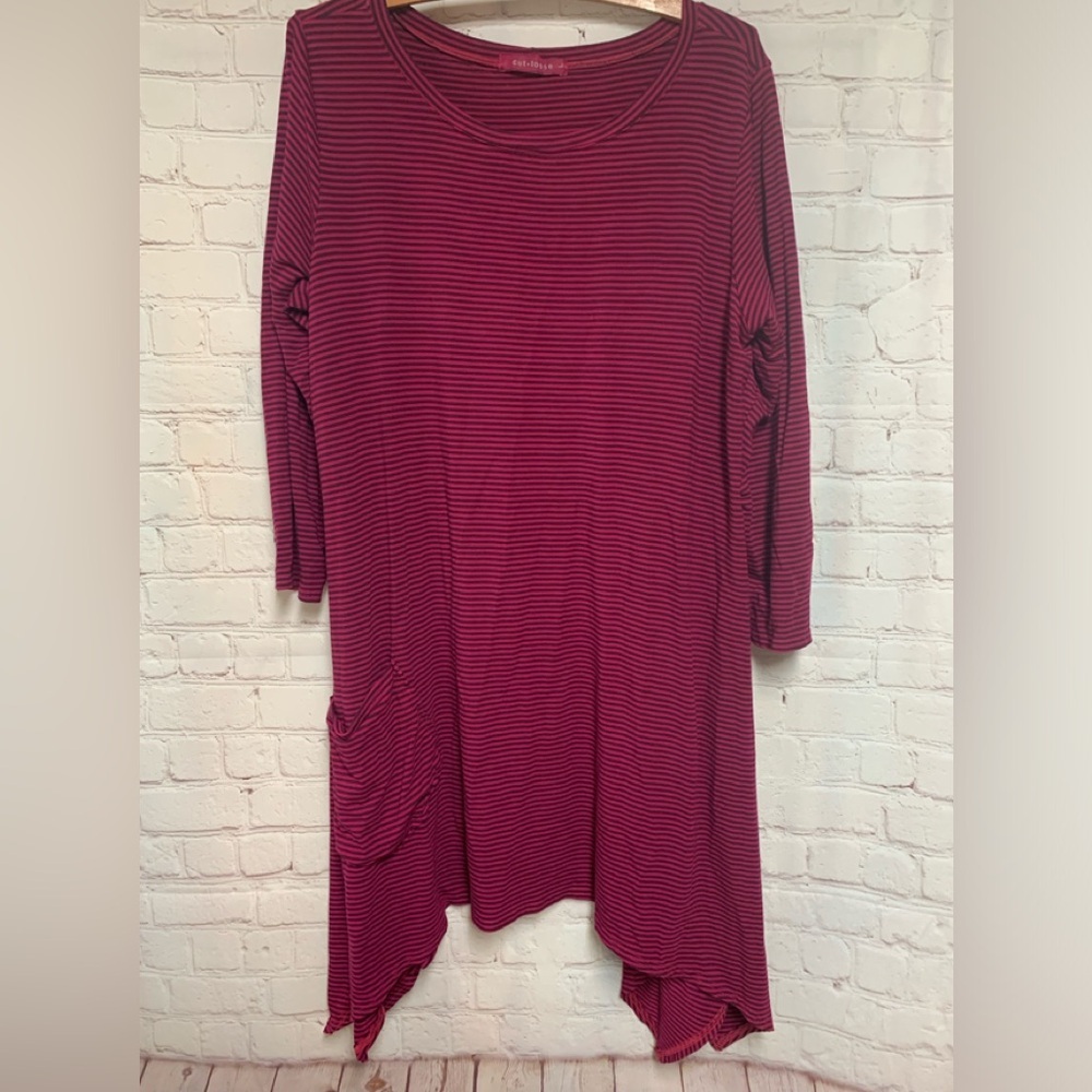 Cut Loose Pink Black Striped Lagenlook Tunic Dress Size L USA​